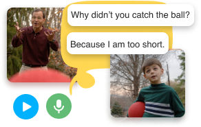 Imágenes de un hombre y un niño conversando sobre atrapar una pelota